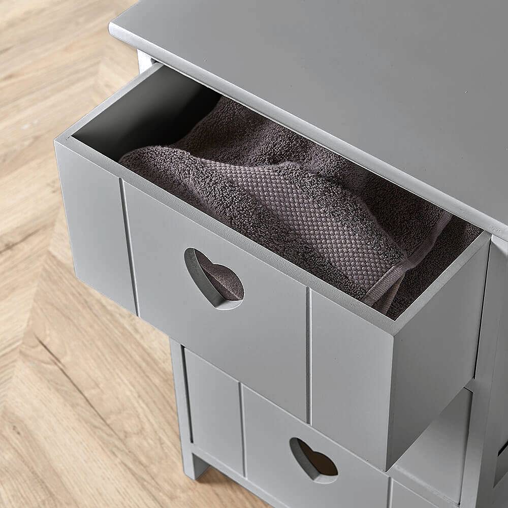 Home Source Chest of Drawers, Wooden Storage Unit Bedroom Organiser Bedside, Love Heart Design, 3 Drawer, Grey