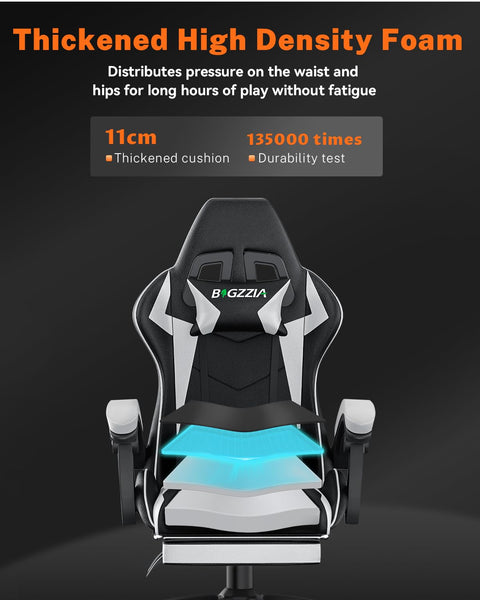 bigzzia RGB Gaming Chair with LED Lights and Ergonomic Computer Chair Reclining PU Leather High Back Video Game Chair with Headrest Adjustable Lumbar Support Linkage Armrest for Adults (Black/Grey)