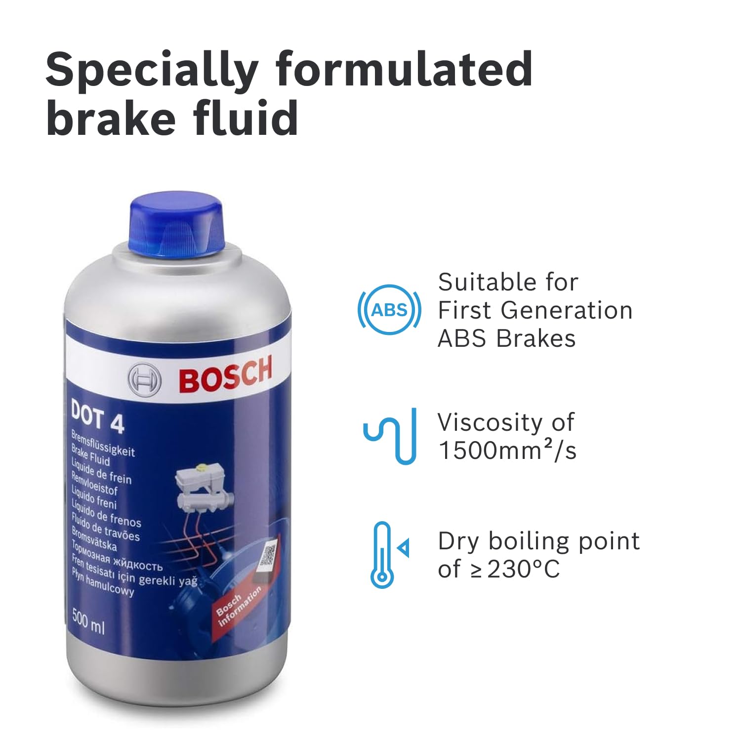 Bosch Brake Fluid DOT 4, 1 L - For Vehicles Manufactured before 2010 - Suitable for First Generation ABS Brakes