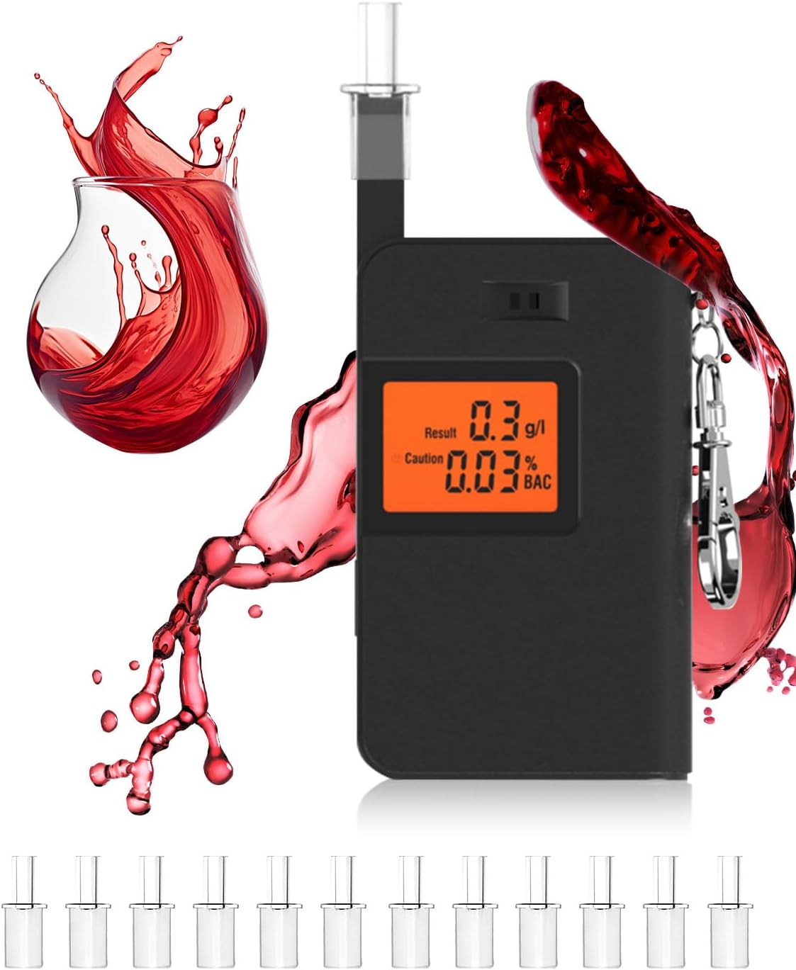Loretta Breathalysers UK,Rechargeable Portable Breathalyzer,High Accuracy BAC Breathalyser with 12 Reusable Mouthpieces,Alcohol Tester for Home Family Dinner Travel Banquet Cars and Parties