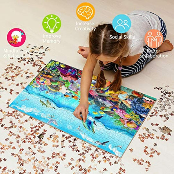 1000 Pieces Jigsaw Puzzles for Adults Ocean World Sea Coral Dolphins Fun Jigsaw Puzzles for Adults 1000 Piece