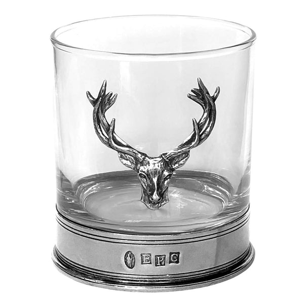English Pewter Company Stag Head Whisky Glass Tumbler with Pewter Base [STAG104]