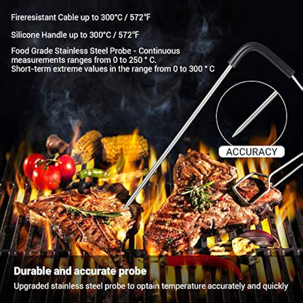 INKBIRD IBT-2X Bluetooth Cooking Thermometer Wireless Barbecue BBQ Grill Monitor Steel Probe Temperature Alarm Portable Android & iOs for Oven Meat Smoker