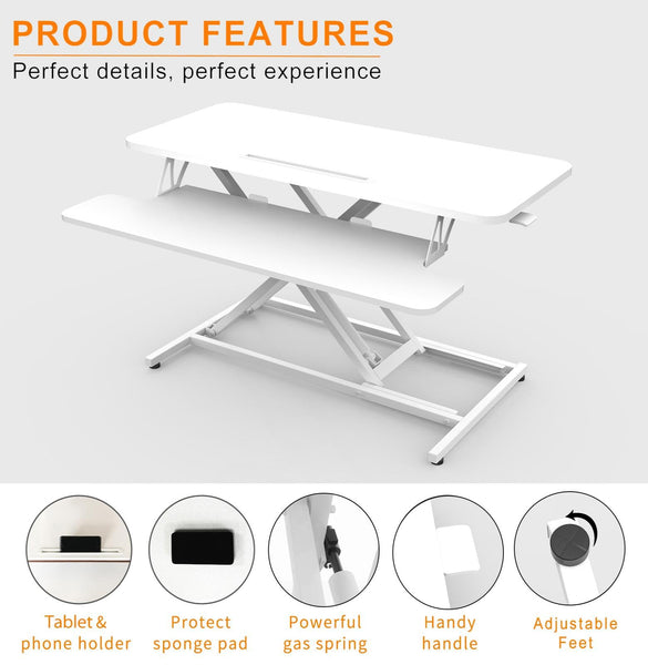 ERGOMAKER Standing Desk Converter, 36"/91cm Wide Height Adjustable Quick Sit to Stand Up Desk Riser for Dual Monitor