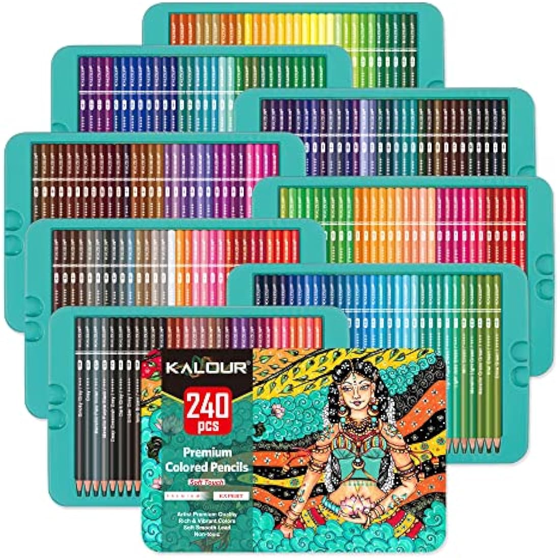KALOUR Professional Colored Pencils,Set of 240 Colors,Artists Soft Core with Vibrant Color,Ideal for Drawing Sketching Shading,Coloring Pencils for Adults Artists Beginners