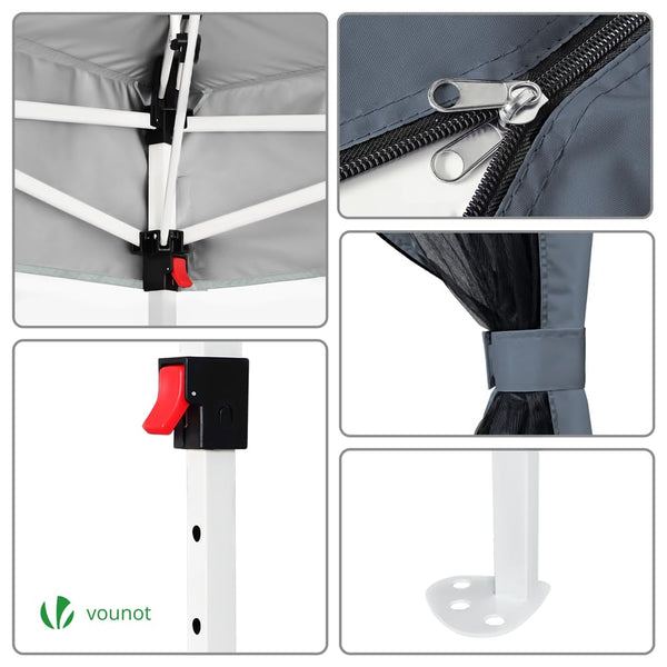 VOUNOT® 3.6m x 3.6m Pop Up Gazebo with Mesh Sides, Garden Double Roof Marquee Party Tent with Leg Weights & Roller Bag, Grey