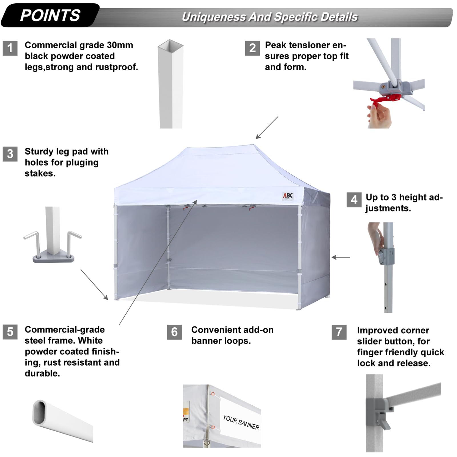 ABCCANOPY 3x6M Pop Up Gazebo Canopy Commercial Tents Market stall with 4 Removable Sidewalls and Roller Bag Bonus 4 Weight Bags (Grey)