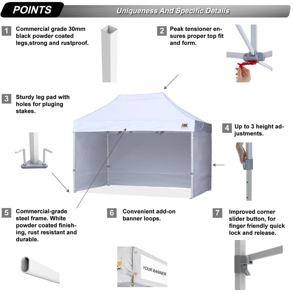 ABCCANOPY 3x6M Pop Up Gazebo Canopy Commercial Tents Market stall with 4 Removable Sidewalls and Roller Bag Bonus 4 Weight Bags (Grey)