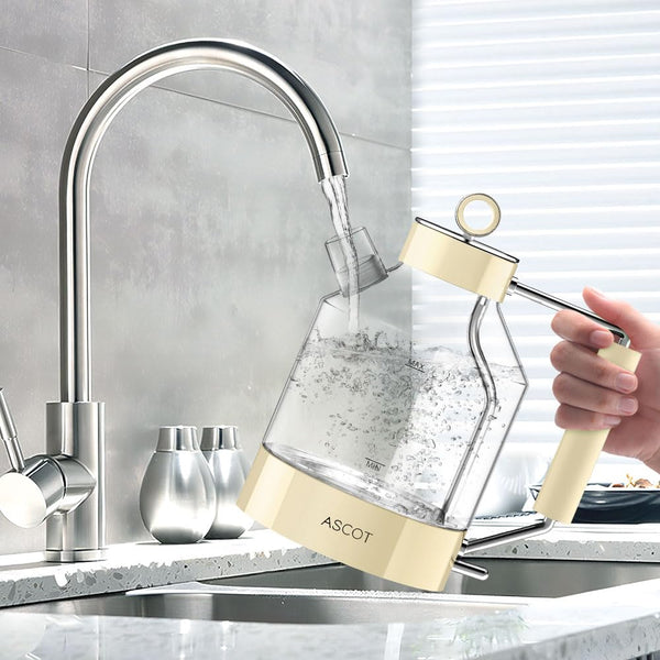 Electric Kettle, ASCOT Glass Electric Tea Kettle 1.5L 2200W Tea Heater & Hot Water Boiler, Borosilicate Glass, BPA-Free, Auto Shut-Off, Boil-Dry