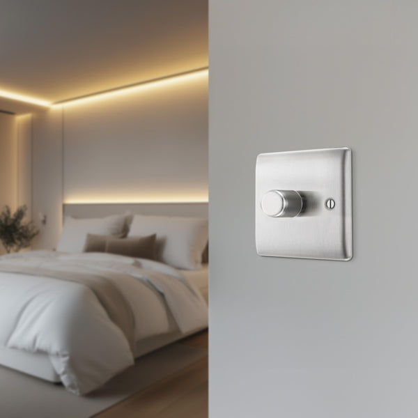 BG Electrical Cooker Switch with Socket and LED, Cooker Control Unit, Control Socket, Double Pole, Raised Profile, Round Edges, Nexus Metal, Brushed Steel, Grey Inserts, 45A, NBS70G