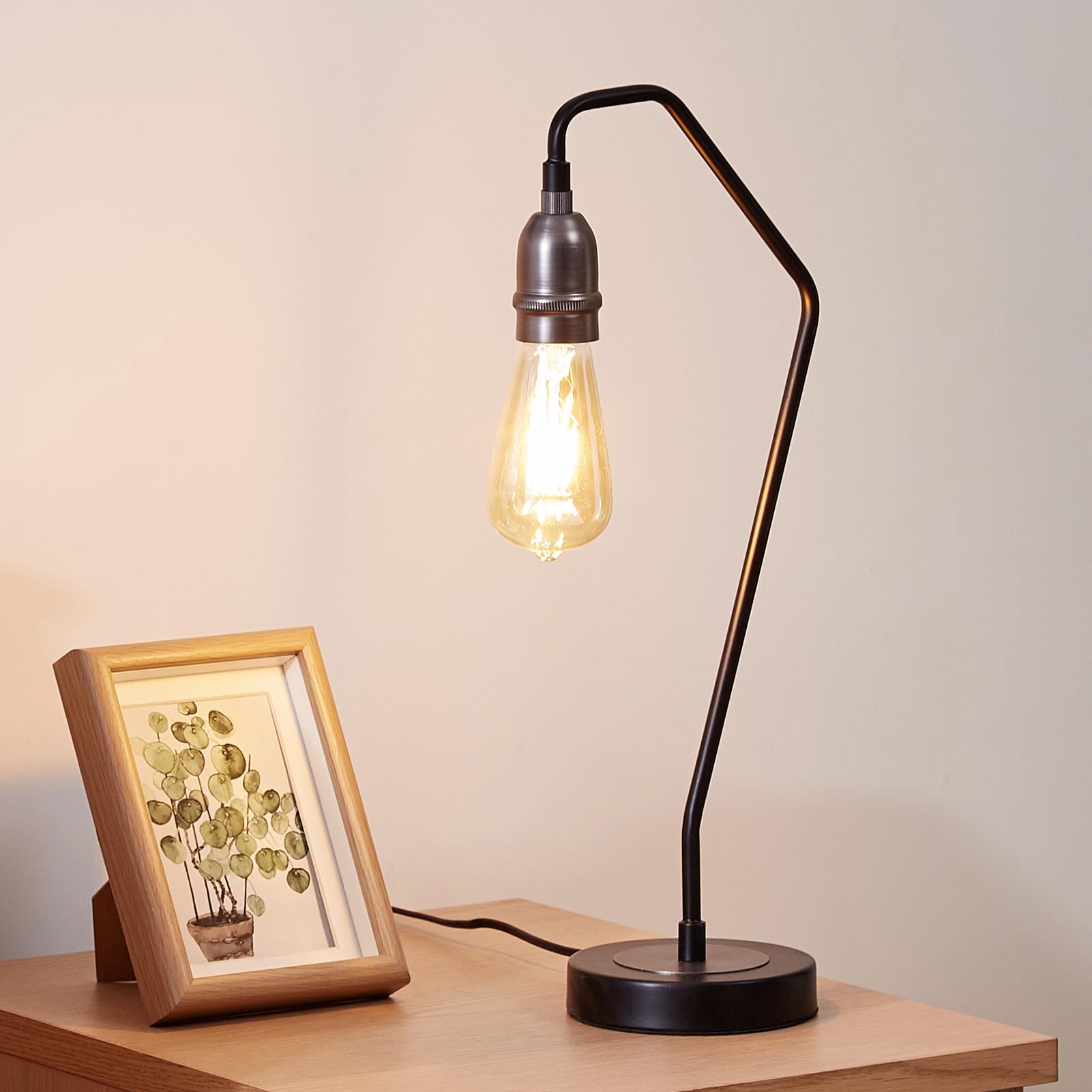 HARPER LIVING Retro Table Lamp, E27 Desk Lamp with 189cm Cable On/Off Switch, Black and Silver Finish, Plug-in Bedside Lamp for Living Room, Bedroom,