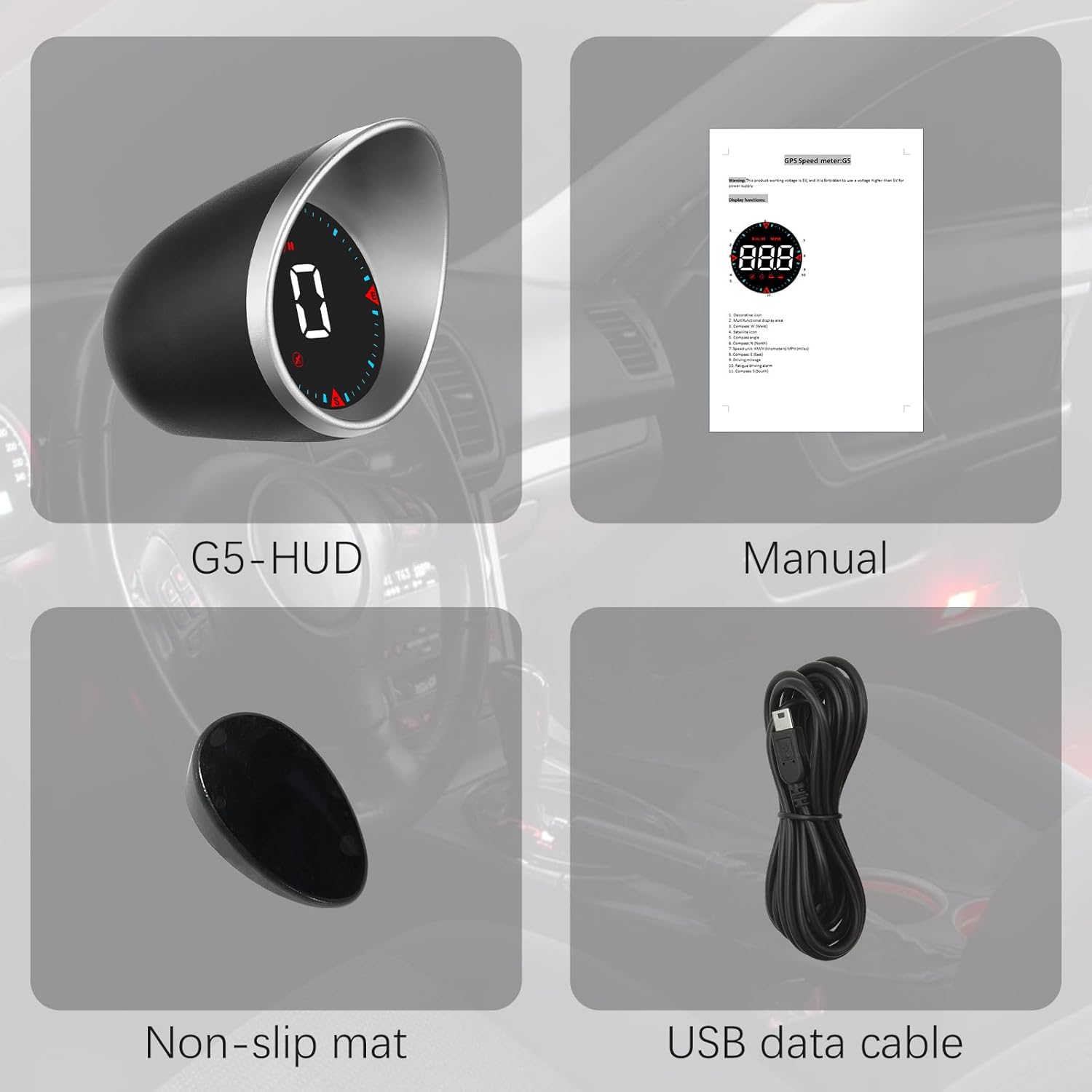 AMHVMU G5 head up display auto,Car GPS Speedometer,HUD,Speed Display,Compass,Speed Warning,Km/h,MPH,Large Font,White Font,USB Connection,Plug and Play,Suitable for All Vehicles