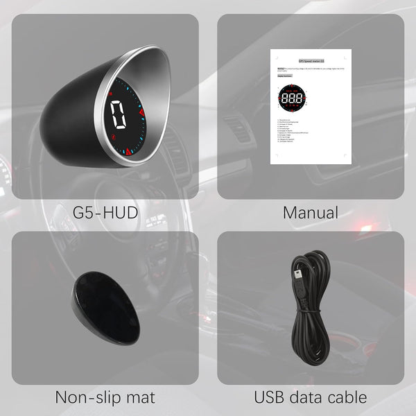 AMHVMU G5 head up display auto,Car GPS Speedometer,HUD,Speed Display,Compass,Speed Warning,Km/h,MPH,Large Font,White Font,USB Connection,Plug and Play,Suitable for All Vehicles