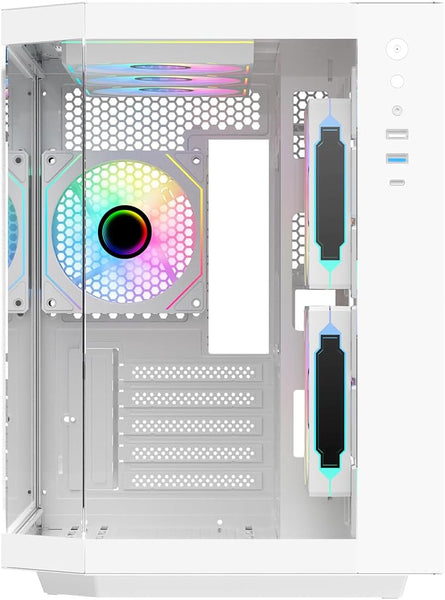 IONZ APEX Vision - PC Gaming Case, M/ATX Mini Tower, Dual Chamber with 6 ARGB PWM Fans - LCD Screen | Supports 240 mm AIO, White
