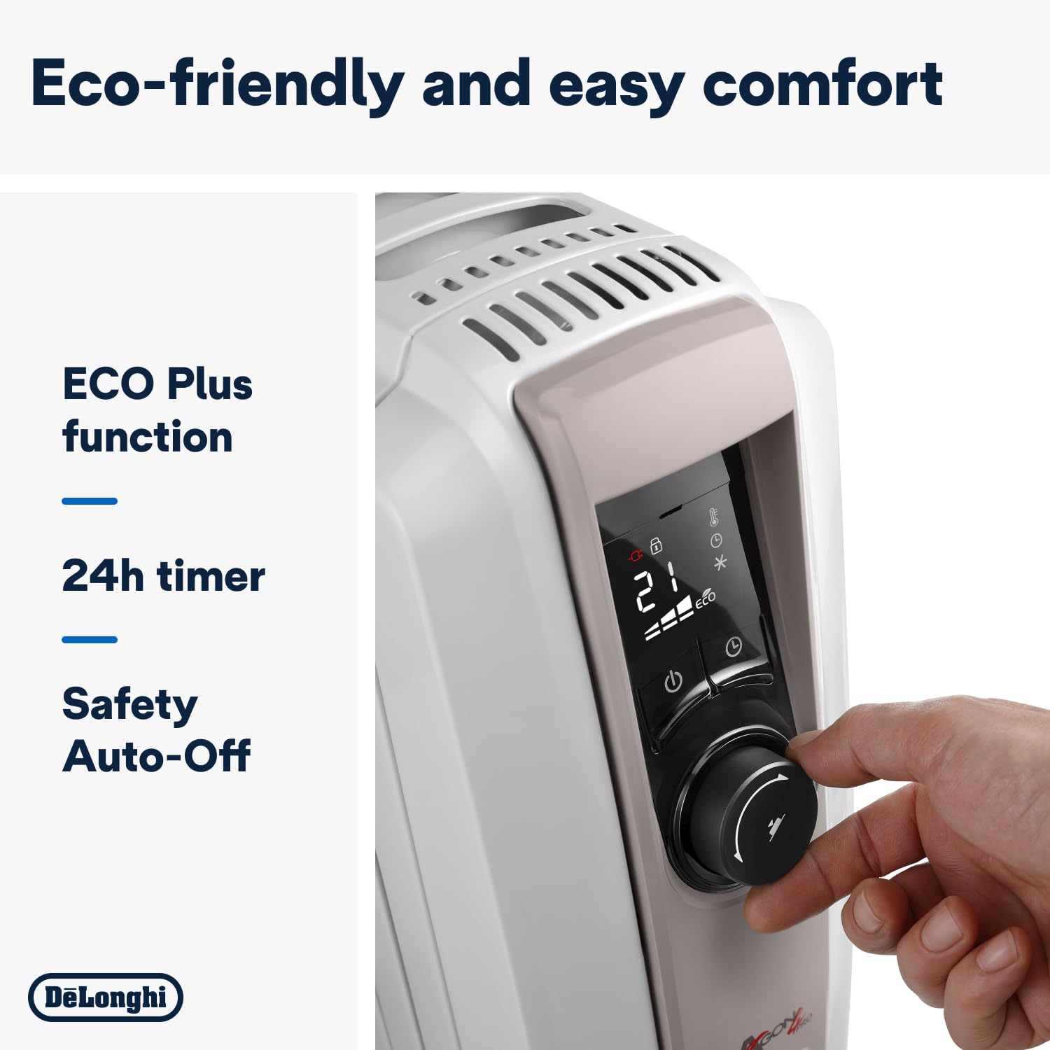 De'Longhi Dragon 4 TRDSX40820E.WB, Oil Filled Radiator with Electronic Timer, Quiet Heater with Functional Design, Chimney Design and Castors, Safety Thermostat, 3 Fan Settings, 2000W, White/Beige