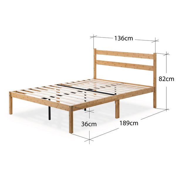 Zinus Ellie Single Bed Frame - Bed 90 x 190 cm - 36 cm Height with underbed storage - Bamboo and Wood Platform Bed Frame with Headboard, Brown
