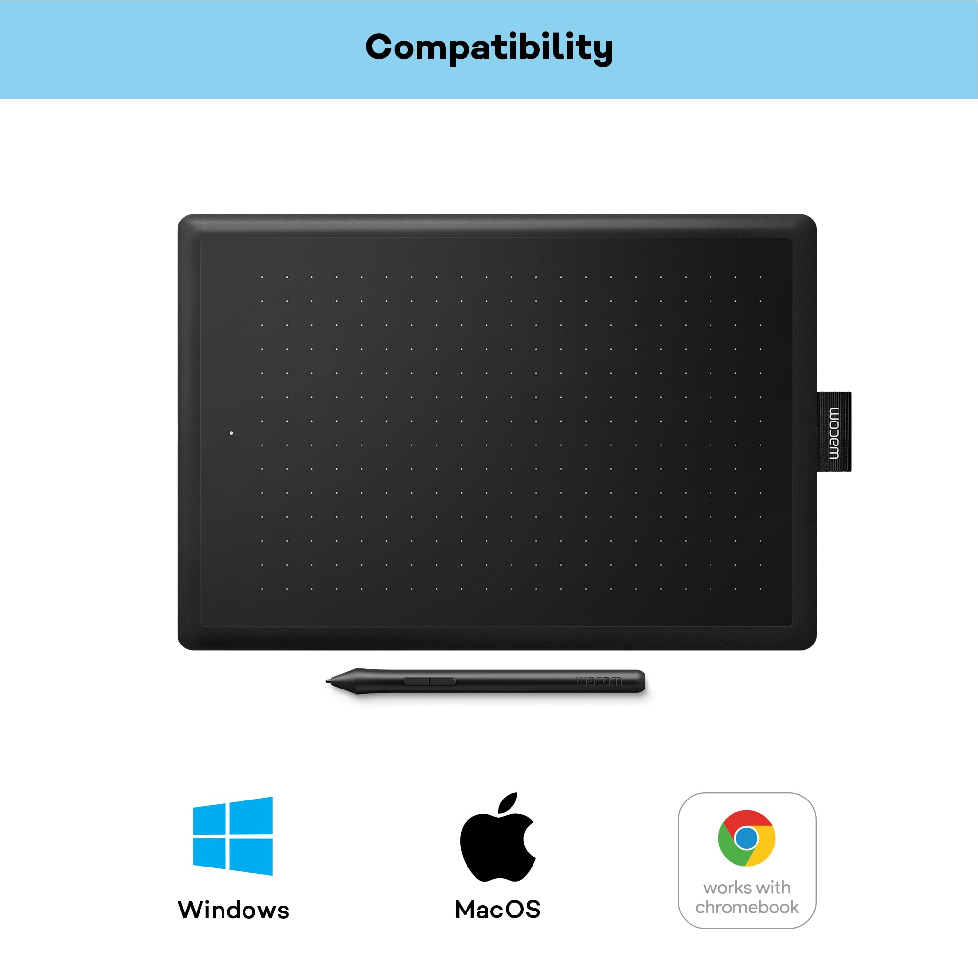 One by Wacom Small – Drawing Tablet with Pen, Stylus Battery-free & Pressure-sensitive, Compatible with Windows & Mac, Perfect Tablet for Drawing, Graphics, Remote Working or Home Schooling, Black