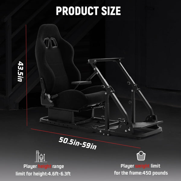 Dardoo Stable Racing Simulator Cockpit with Black Game Seat Fits for Logitech/Thrustmaster/Fanatec G29 G920 G923 T150, Steering Wheel Stand with Reinforcement Bars, Not Included Steering Wheel & Pedal