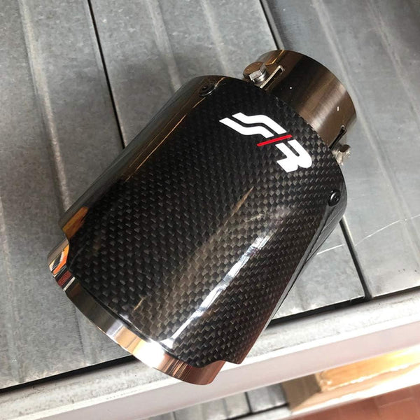 Simoni Racing Exhaust trim Round/Slanted Shiny-Carbon+Inox - Ø102xL155mm - Installation 63mm