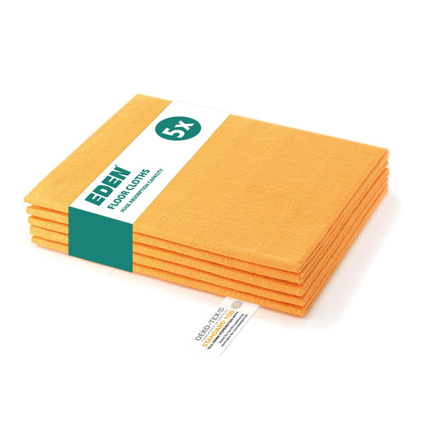 Eden GREAT UNIVERSAL FLOOR CLEANING CLOTHS - Orange, 50x60cm, 5 Pack - Multi-purpose, Highly Absorbent, Extra Strong European Quality, Washing at 60?C