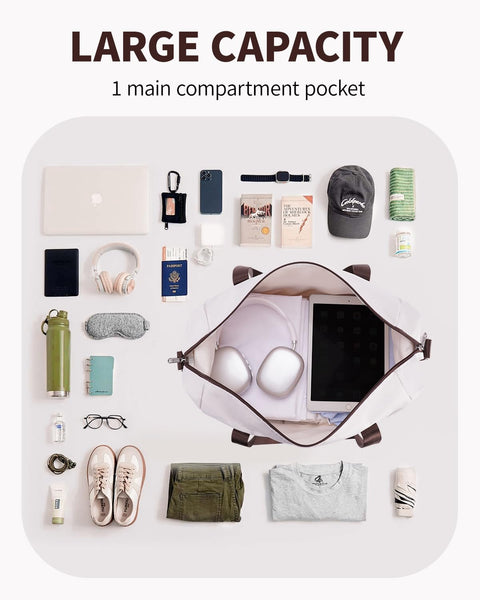 Narwey for Ryanair Cabin Bag 40x20x25 Underseat Ryan Air Bag Foladble Travel Duffel Hospital Carry on Hand Luggage Holdall Weekend Overnight Bag for Women and Men 20L (Beige with Green Straps)