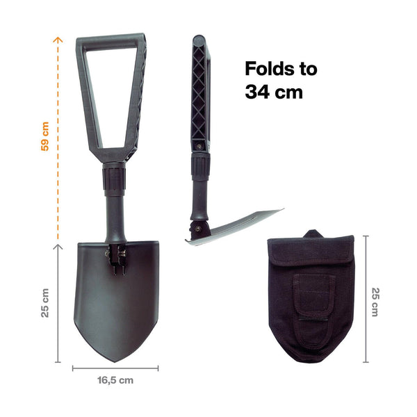 Fiskars Folding Spade for Campers and Mountaineers, Can Also be used as Shovel and Pickaxe, With Canvas Bag, Length (Unfolded): 59 cm, Hardened Boron