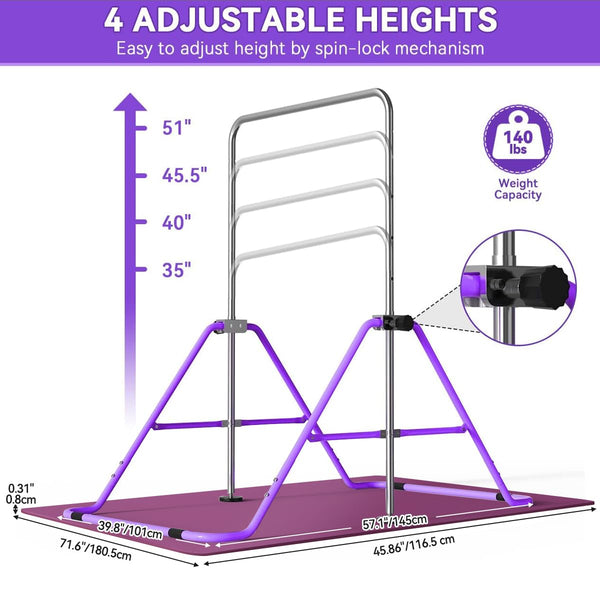 FBSPORT Gymnastics Bar, Folding Horizontal Bar Gymnastics Equipment for Kids Home Training, Expandable Gymnastics Training Bar Junior with Adjustable Height for Girls Boys