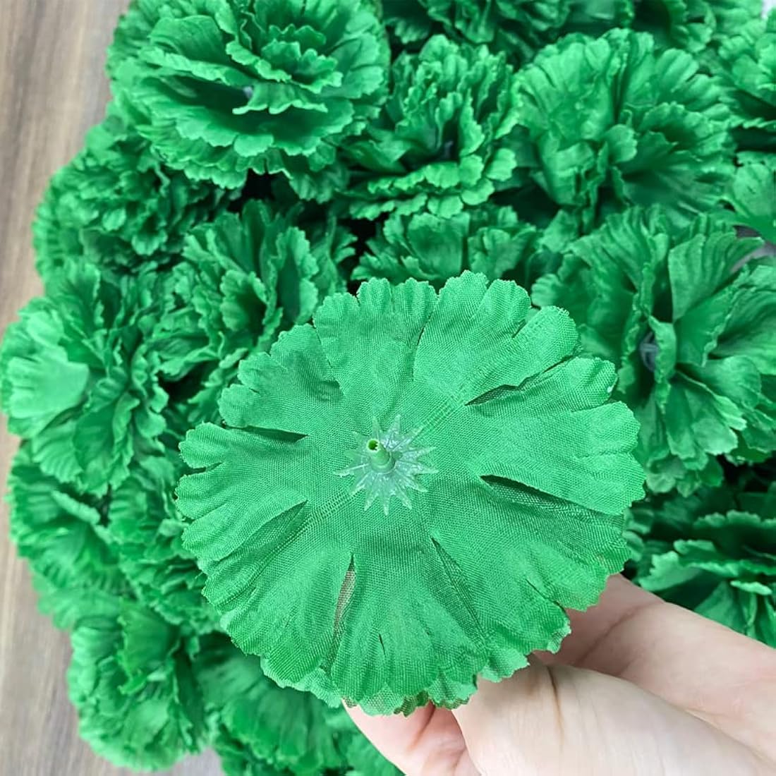 50 Artificial Silk Carnation Flower Head with Stems Set,Vase Fillers for Home Decor Bridal Wedding Party Birthday Cake Ornaments,DIY Wrist Corsage, 3" Multiple Petals Heads-8" Stems(Dark Green)