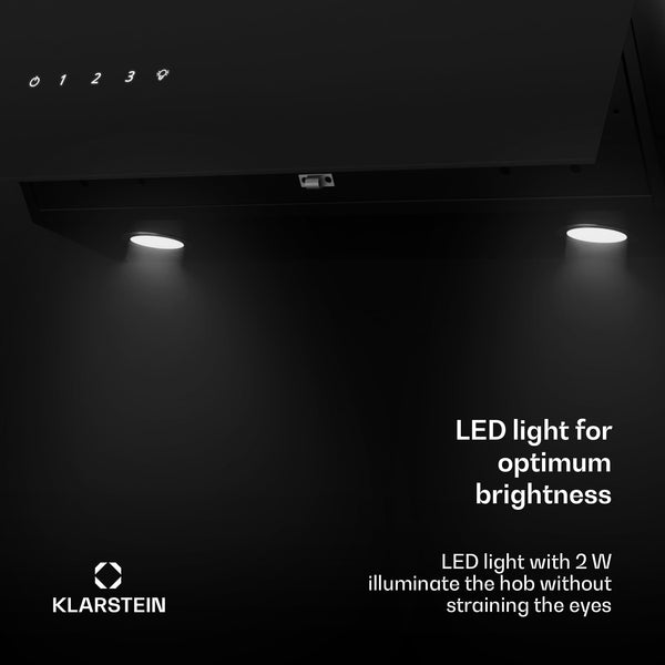 Klarstein Alina 90 Angled Cooker Hood - 600m³/h Air Flow, Touch Panel, LED Backlighting, Quiet 63dB, Energy Class A, 90cm Extractor Hood, Black