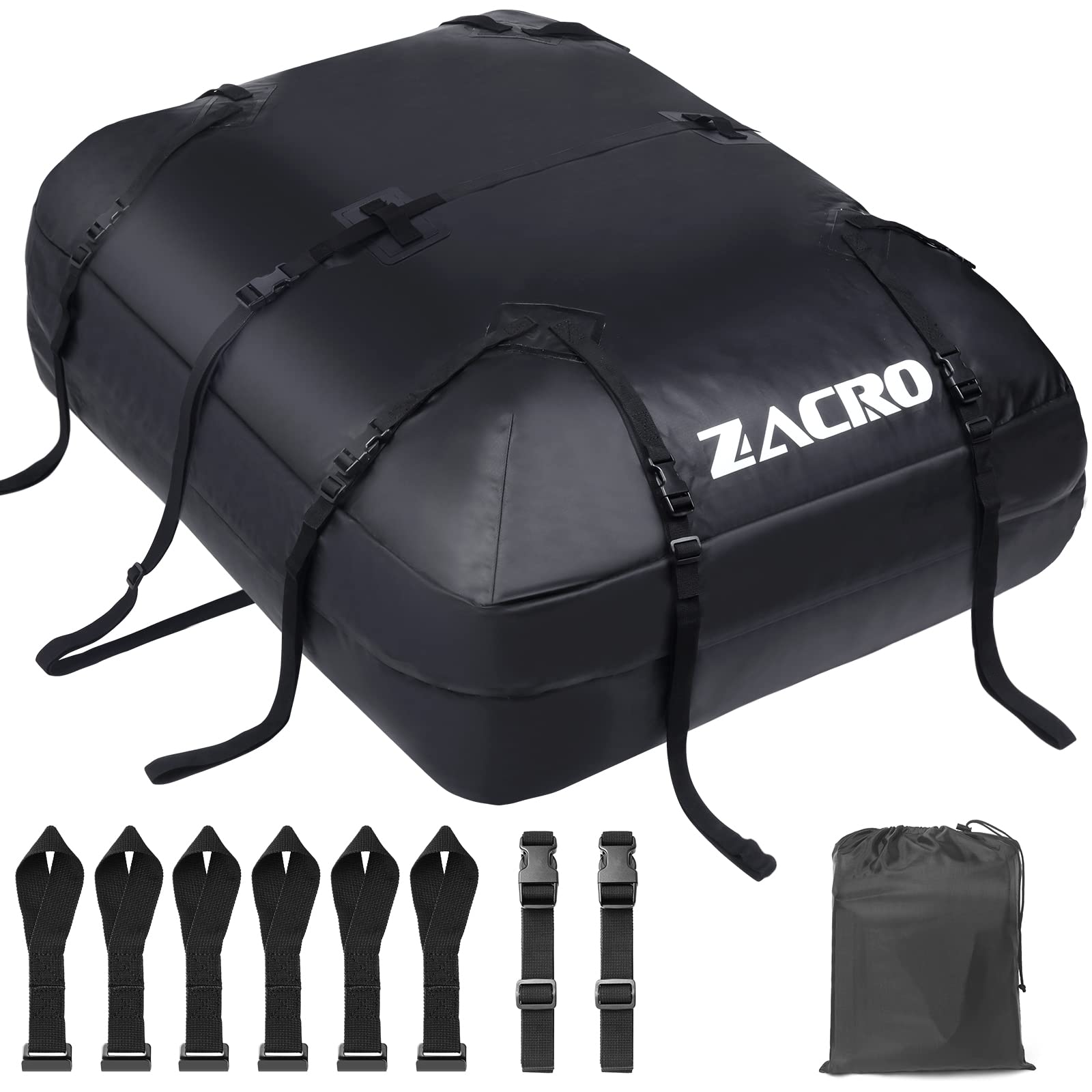 Zacro Car Roof Bag 425 Litres 15 Cubic Feet Cargo Bag, Foldable and Waterproof Car Top Carrier, Straps for Any Car with Roof Rack or No Rails