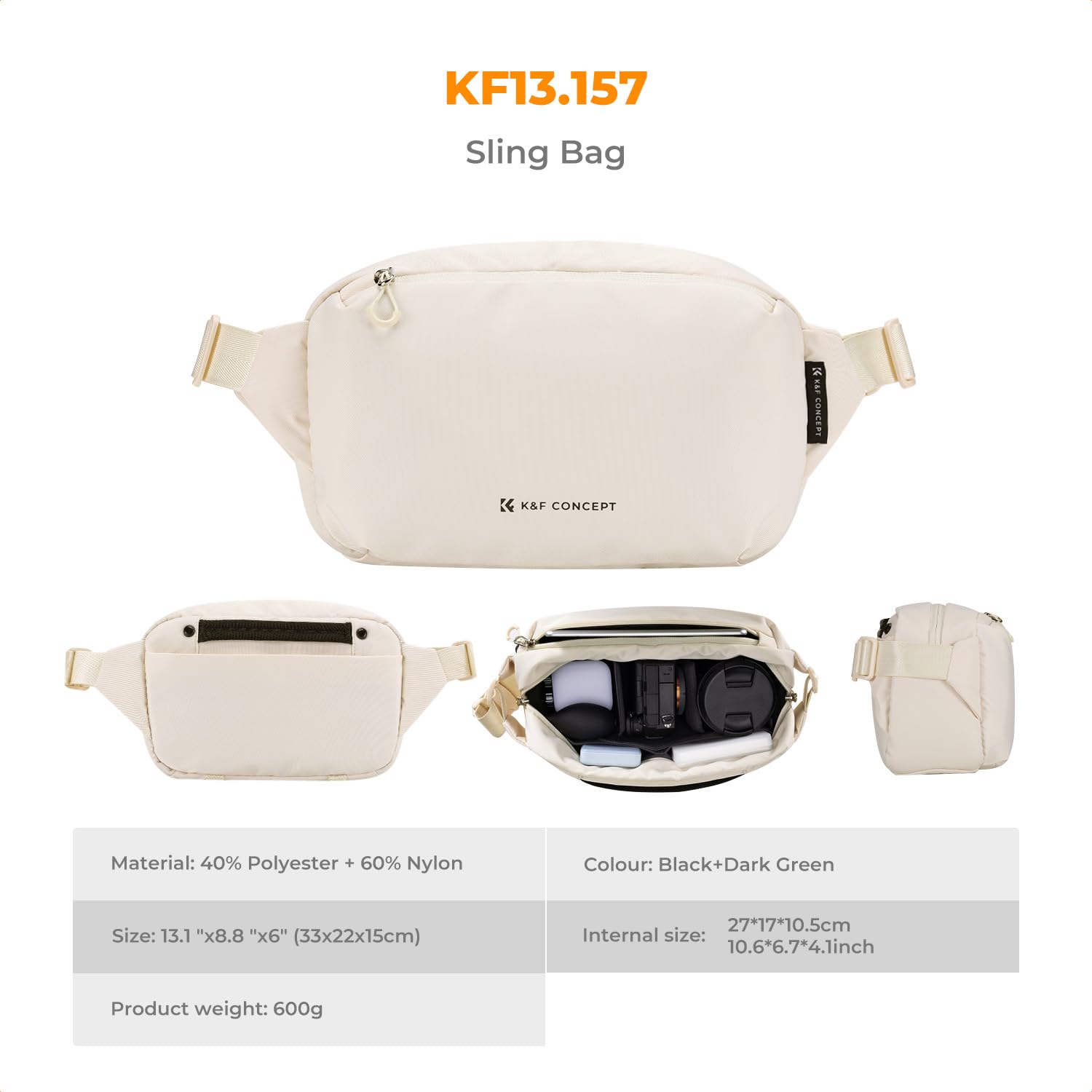 K&F Concept Camera Sling Bag, Camera Bag for DSLR and Lenses, Single Shoulder Camera Case Crossbody Bag with Tripod Holder for SLR Canon Sony Nikon Drone