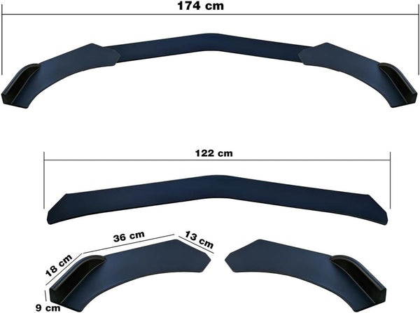 Simoni Racing Universal Front Spoiler Lip 'Lip Splitter' – 3 Pieces – ABS Black