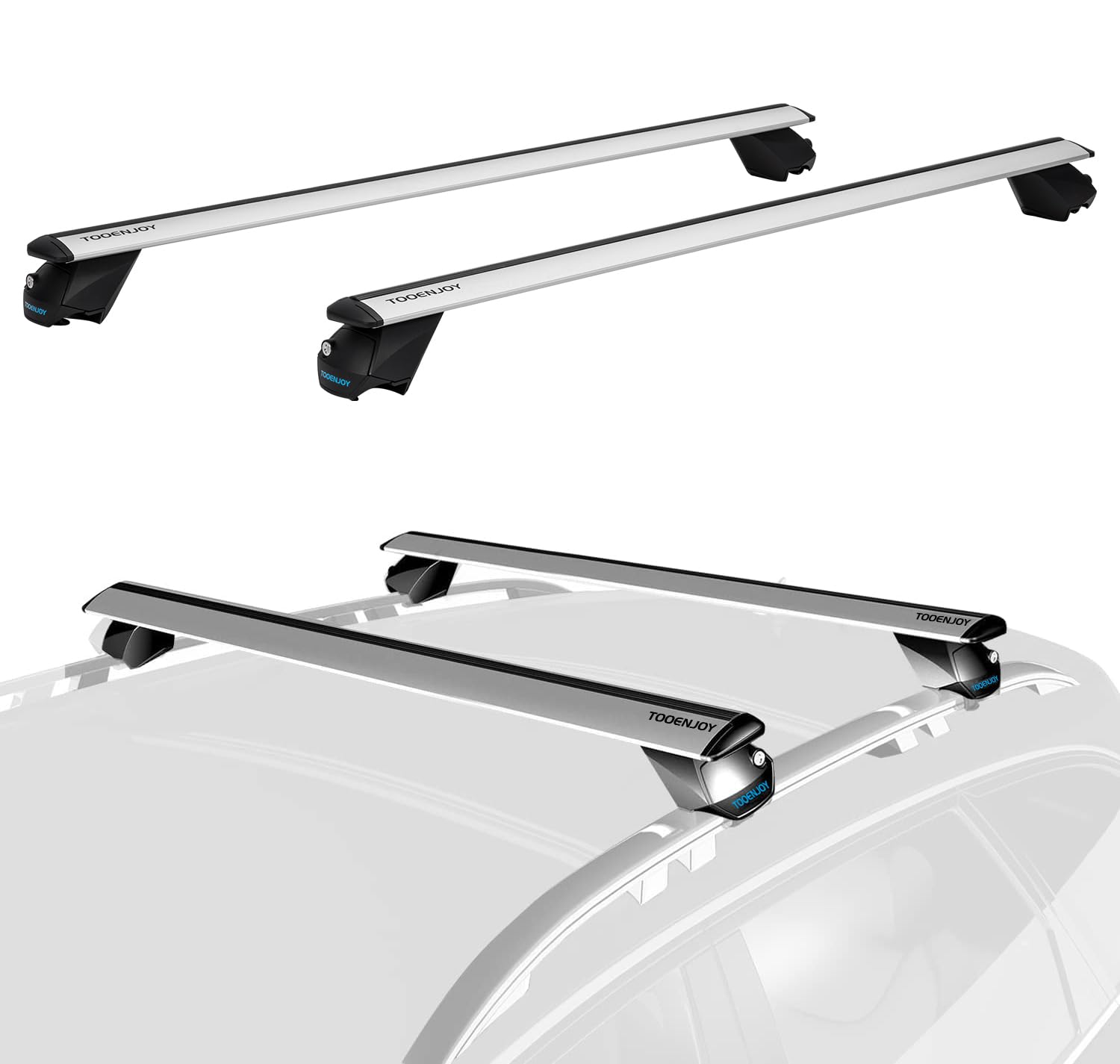 COWVIE Aluminum Universal Roof Rack Cross Bars Pro keyed Locks - Fit Raised Side Rails 120CM