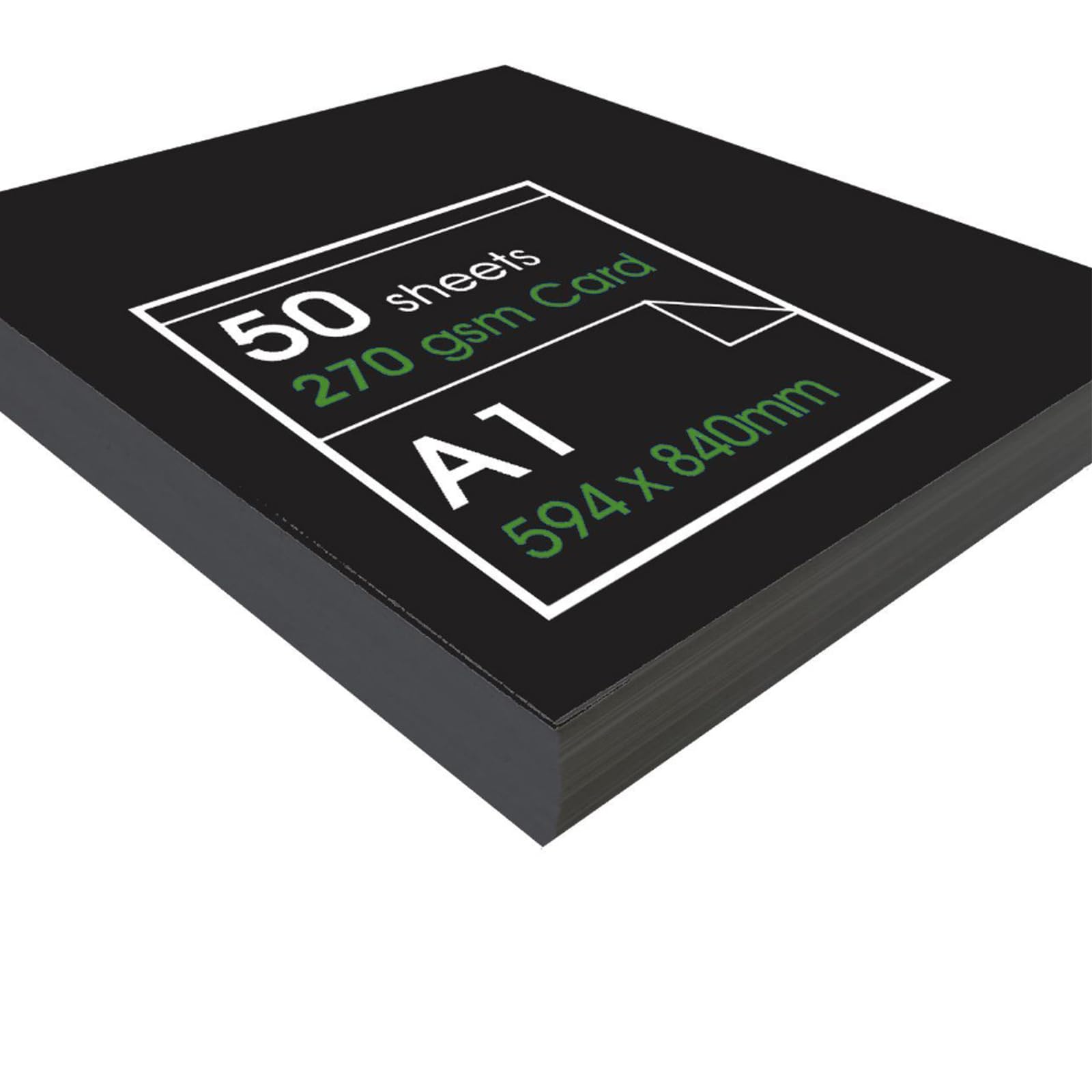 Artway Enviro  Recycled A1 Black Card - Ideal for Presentation, Display, Mounting, Drawing and Illustration - 270gsm  A1 (50 Sheets)
