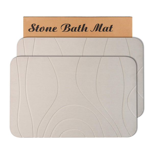HUMIGA Stone Bath Mat, 2 Pack Diatomaceous Earth Shower Mat, Non-Slip Super Absorbent Quick Drying Bathroom Floor Mat, 24x15, Greyish White