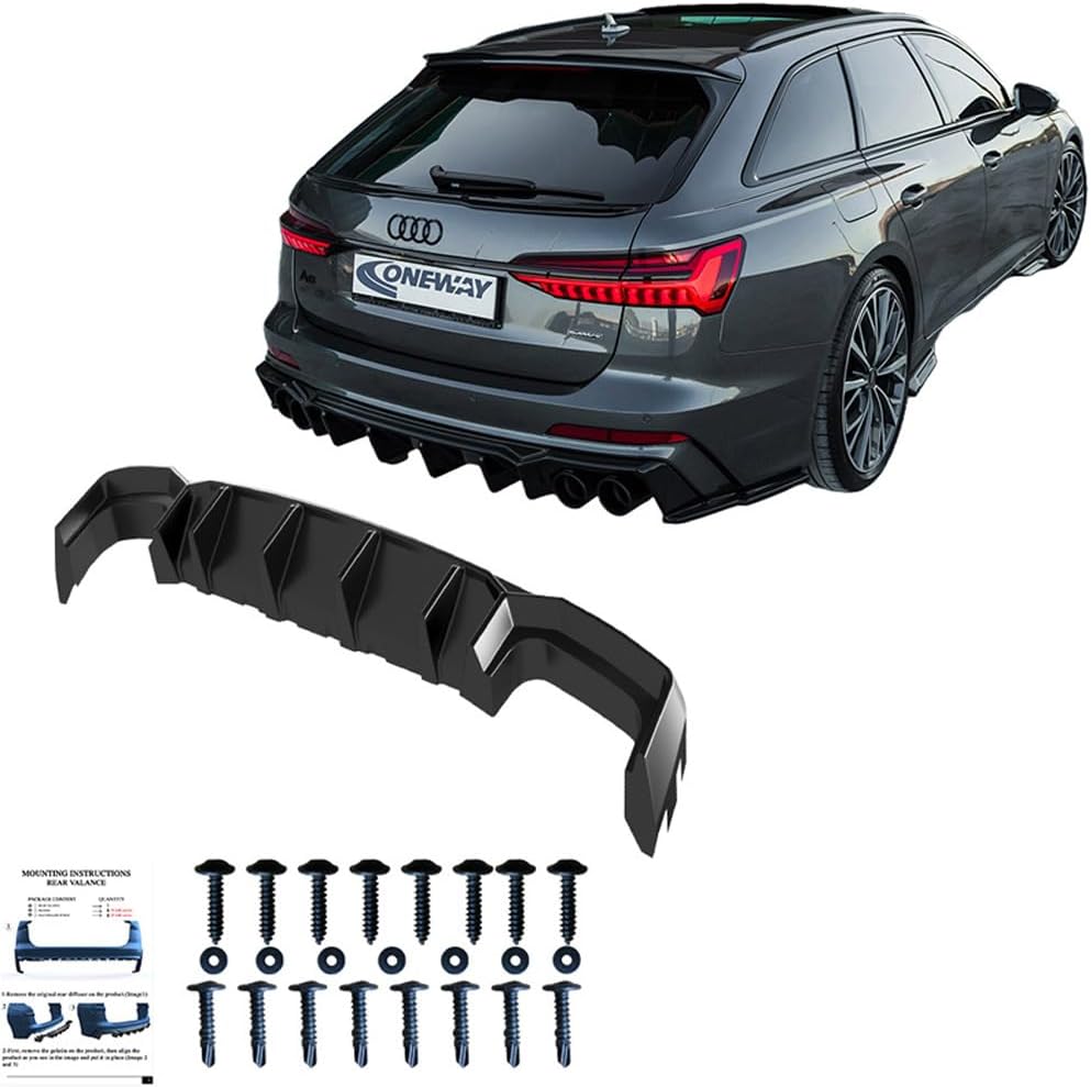 Oneway Rear Diffuser compatible with Audi A6 S-Line/S6 C8 (Sedan/Avant) 2018- - Gloss black