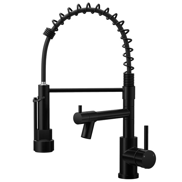 Warmiehomy 5 Modes Kitchen Taps Mixer with Pull Out Spray,High Arc 360° Swivel Dual Spout Pull Down Stainless Steel Kitchen Sink Taps,Brushed Nickel