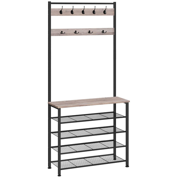 HOOBRO Coat Stand, Coat Rack with Shoe Storage, Free Standing Hall Tree with 9 Hooks, Shoe and Coat Rack for Hallway, Entryway, Metal Frame, Sturdy,