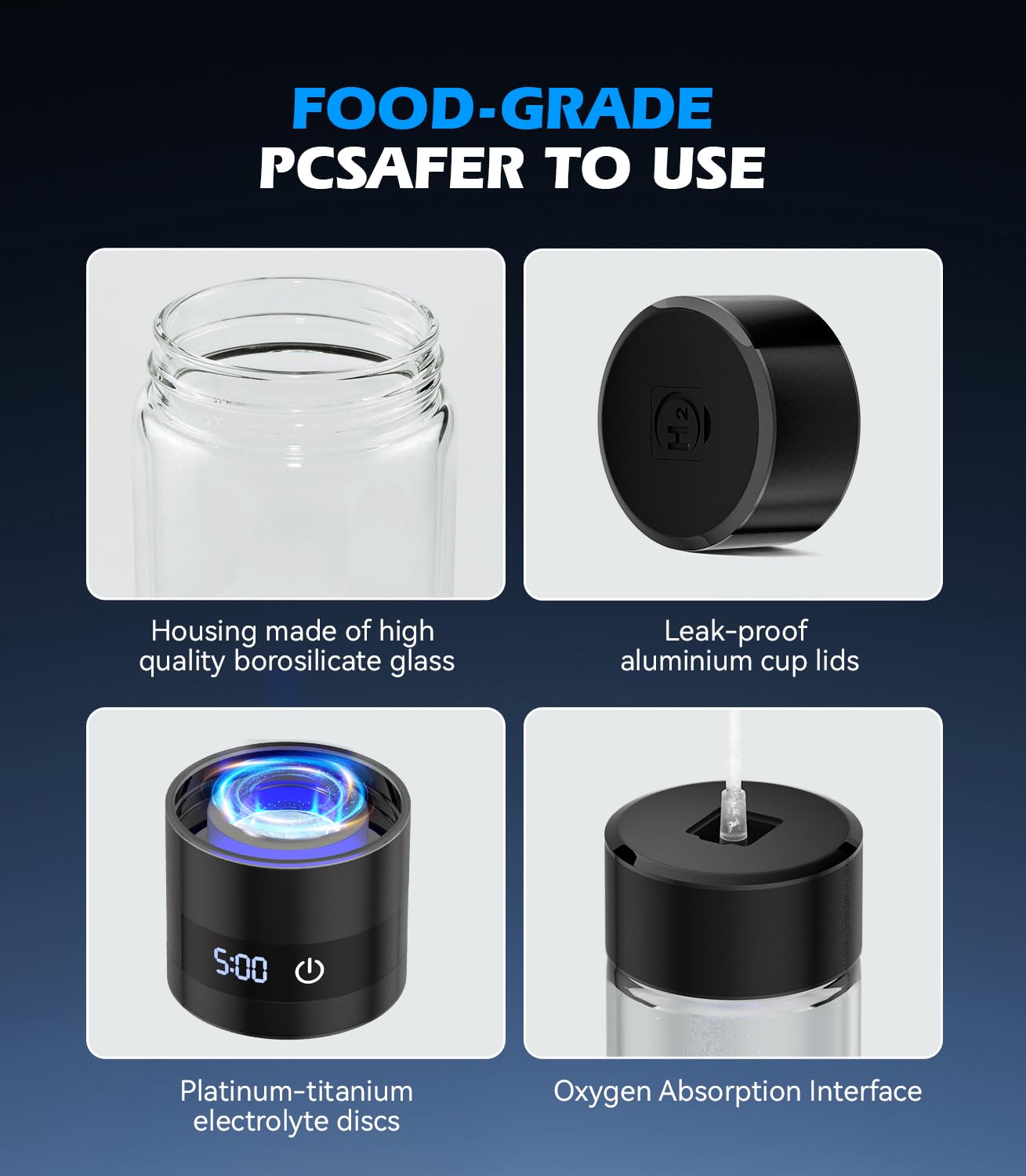 Upgrade 3-in-1 Hydrogen Water Bottle Generator - Industry TOP - 24-Hour Hydrogen Lock | 0 Chlorine & 0 Ozone | 100% Leak-Proof Seal, Hydrogen Water Bottle Generator