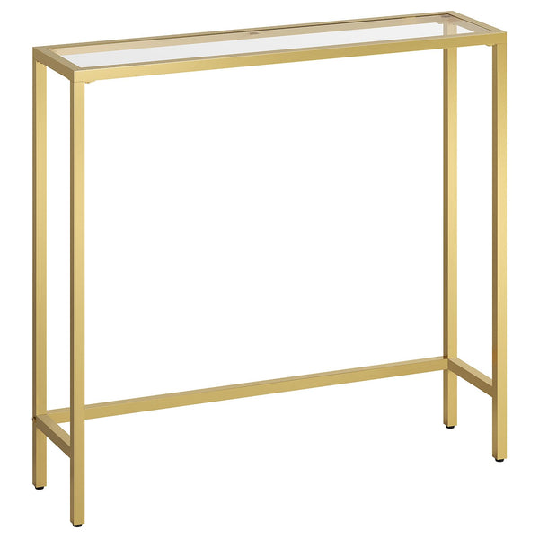 HOOBRO Console Table, Tempered Glass Sofa Table, Gold Slim Hallway Table, 75 x 22 x 80 cm, for Living Room, Entryway, Hallway, Metal Frame, Sturdy,