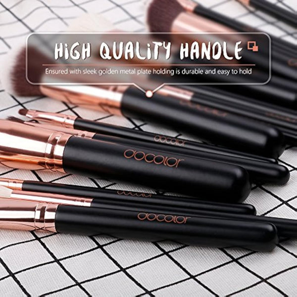 docolor Makeup Brushes 15Pcs Professional Makeup Brush Set with Travel Bag Powder Foundation Concealers Eyeshadow Eyeliner Blending Lip Brush Tools Rose Gold Gift Choice