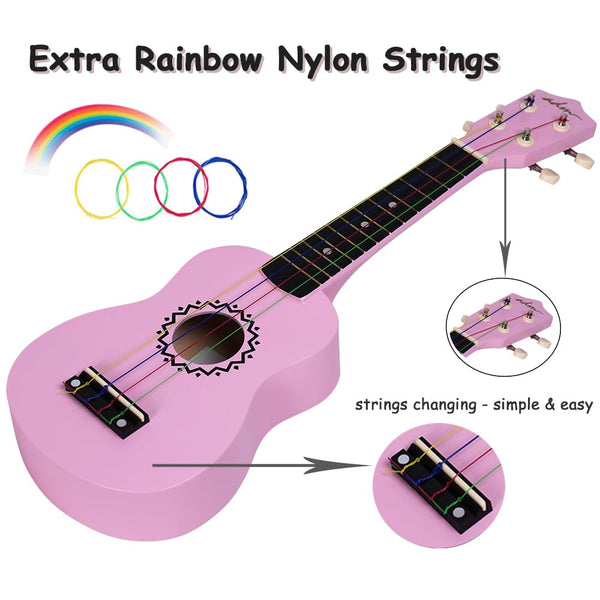 ADM Soprano Ukulele Set for Kids and Beginners, Ukulele Starter Kit with Bag, Clip-On Tuner, Rainbow Strings, Colourful Strap, Plectrum, Fingerboard Sticker, Chord Card (Dark Blue)
