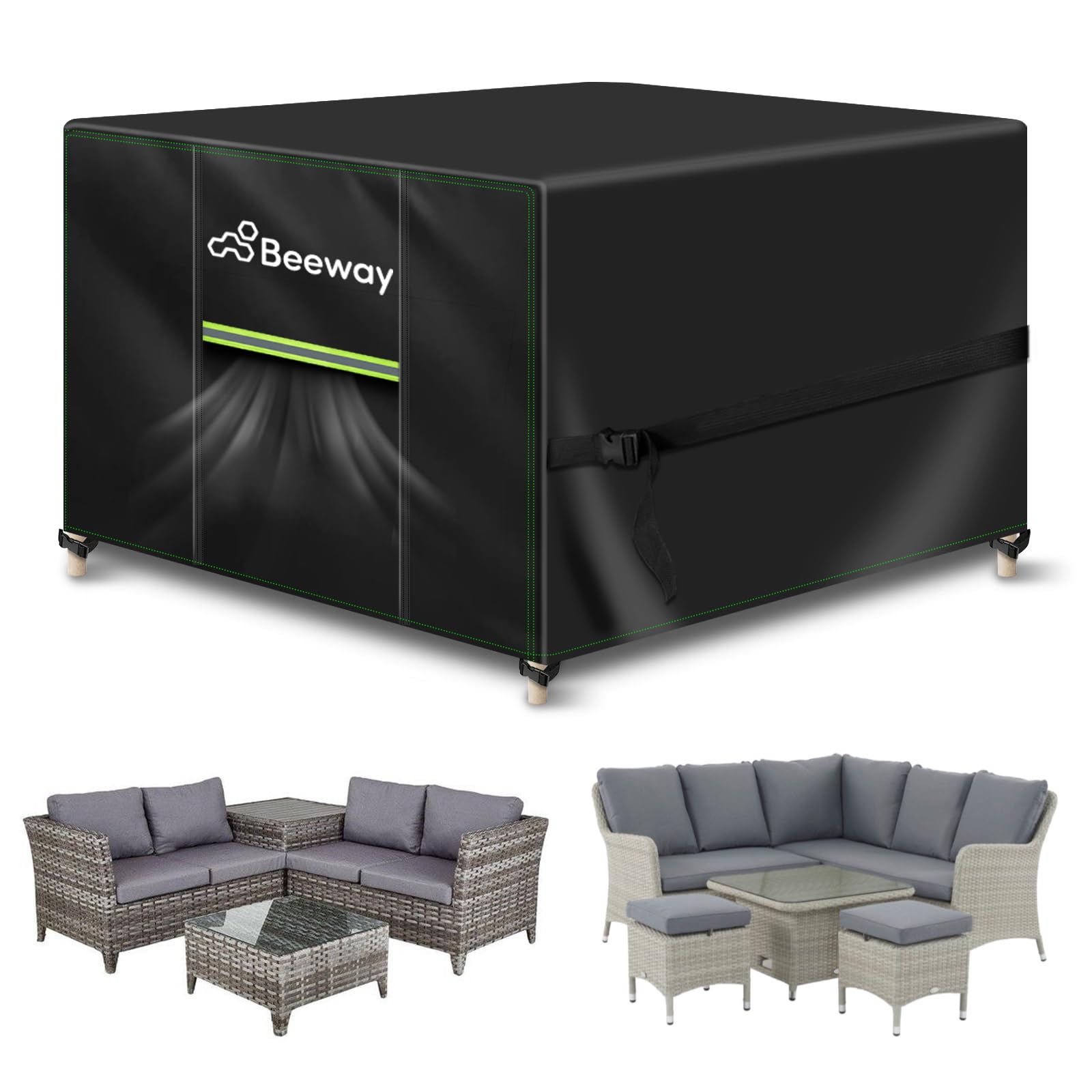 BEEWAY Garden Furniture Cover With Air Vent, Waterproof Patio Rattan Sofa Table Chair Set Cover - 420D Oxford Fabric, Windproof - Rectangular 242 x 182 x 100cm