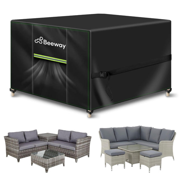 BEEWAY Garden Furniture Cover With Air Vent, Waterproof Patio Rattan Sofa Table Chair Set Cover - 420D Oxford Fabric, Windproof - Rectangular 242 x 182 x 100cm