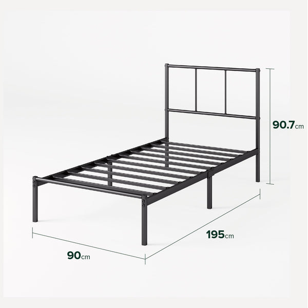 ZINUS Justin Double Bed frame - Bed 135x190 cm - 36cm Height - Metal bed frame with Underbed storage and steel slat support - Black
