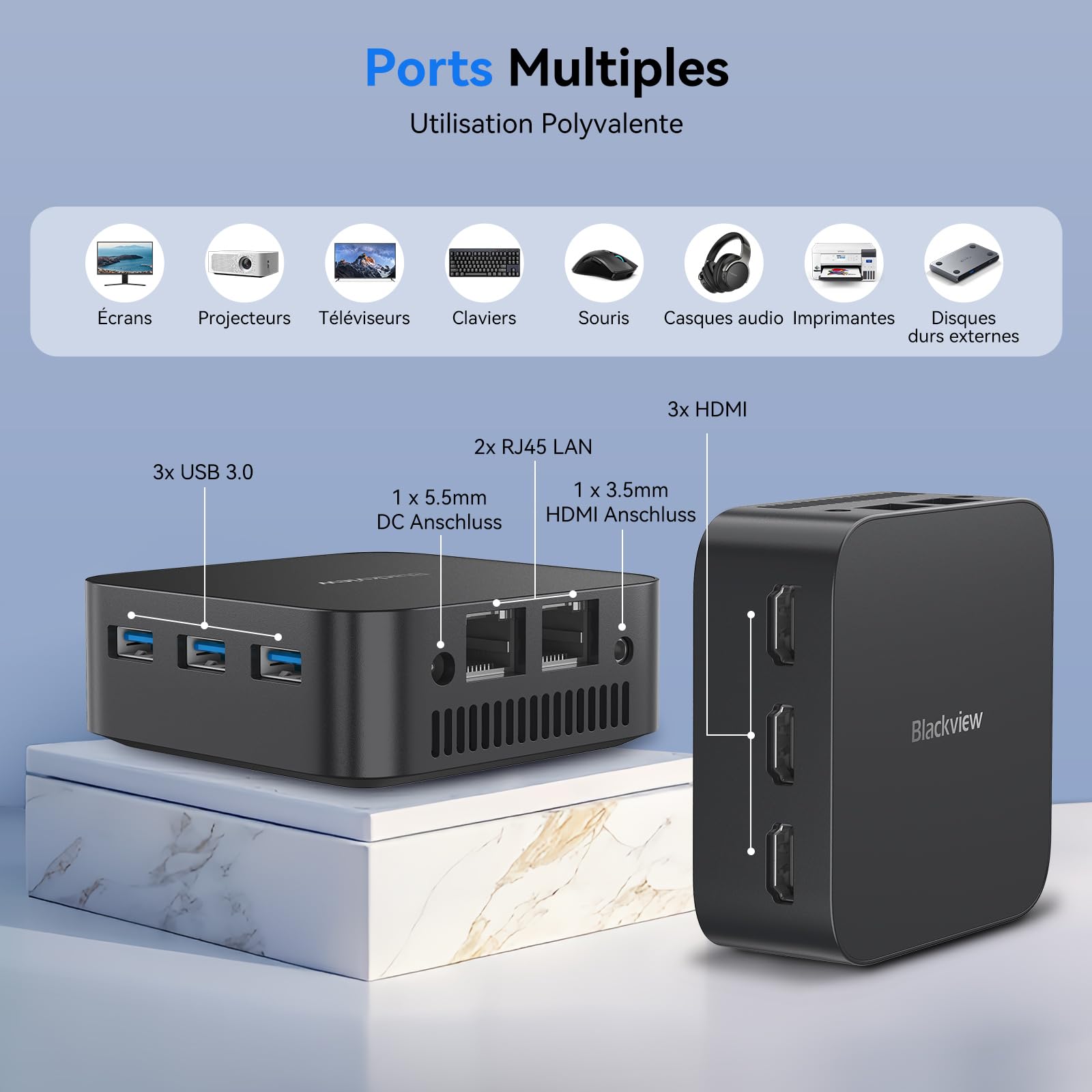 Blackview MP100 Aesthetic Mini PC Win 11 Pro, Ultra-Fluid 144Hz, AMD Ryzen 7430U, 16GB RAM 512GB SSD Mini Desktop Computer, Smart RGB, 3-Year Guarantee, WiFi 6/BT 5.2, Triple 4K Display for Home