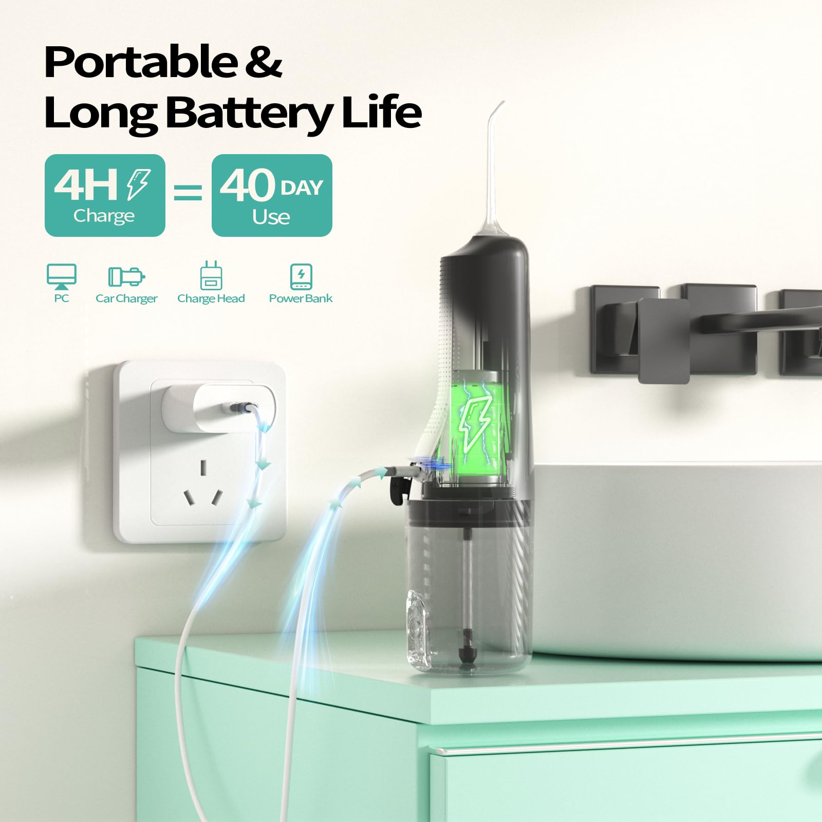 Water Flossers for Teeth Cordless, 2025 Upgrded Water Dental Flosser Remover with 5 Jet Tip and 4 Modes, Irrigator Dental with 260ML Watertank, lP7 Waterproof Electric Flossers for Tavel and Home Use