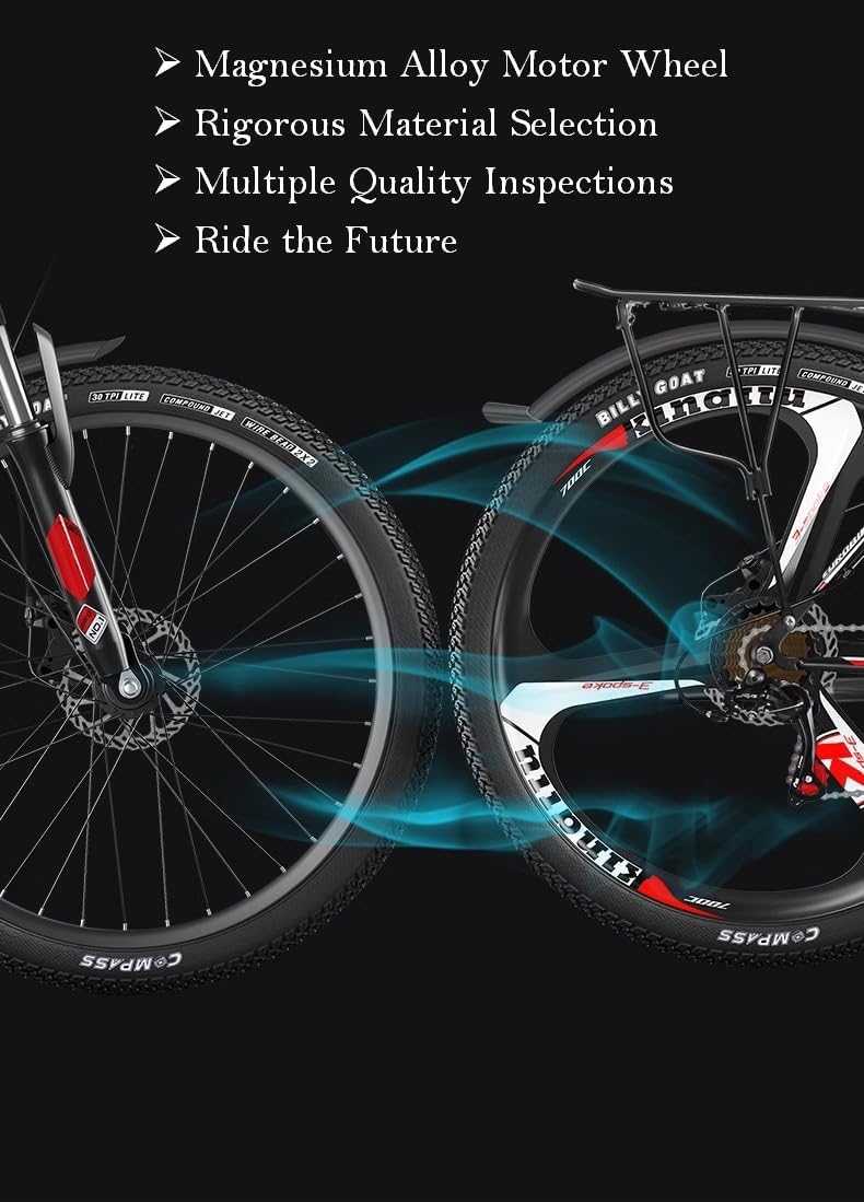 Eurobike EMTB 26 Inch Wheel Electric Mountain Bike with 27 Speeds, Dual Disc Brakes, Lightweight Aluminium Frame, and Front Suspension E-Bike E9, Black