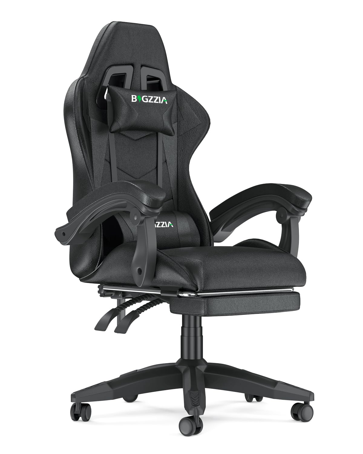 bigzzia RGB Gaming Chair with LED Lights and Ergonomic Computer Chair Reclining PU Leather High Back Video Game Chair with Headrest Adjustable Lumbar Support Linkage Armrest for Adults (Black/Grey)