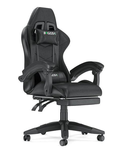 bigzzia RGB Gaming Chair with LED Lights and Ergonomic Computer Chair Reclining PU Leather High Back Video Game Chair with Headrest Adjustable Lumbar Support Linkage Armrest for Adults (Black/Grey)